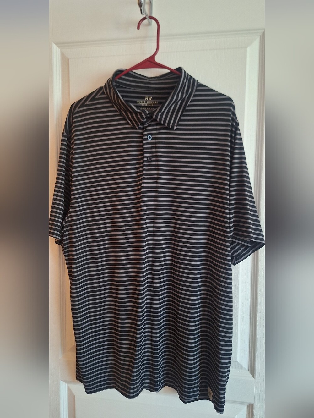 Men's Black & Gray Striped Performance Polo